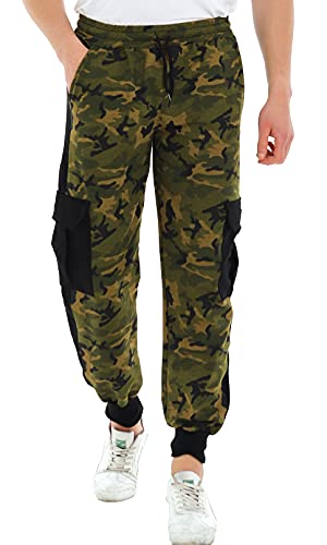 Raff&Taff Herren Sporthose Camouflage Hose Freizeithose Yogahose Sweathose Fußballhose Jogginghose Cargo Sporthose (Woodland, M) von Raff&Taff