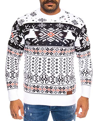 Raff&Taff Herren Strickpullover Sweater Hoodie Wollpullover | M - 5XL | Norweger Island Pullover Weihnachten Winter (LM 307 Weiß/blau, 5XL) von Raff&Taff