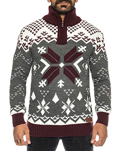 Raff&Taff Herren Strickpullover Sweater Hoodie Wollpullover | M - 5XL | Norweger Island Pullover Weihnachten Winter (Weinrot, 5XL) von Raff&Taff