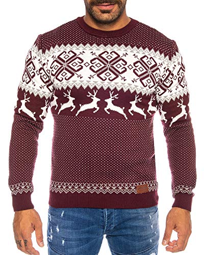 Raff&Taff Herren Strickpullover Sweater Hoodie Wollpullover | M - 5XL | Norweger Island Pullover Weihnachten Winter (Weinrot (H2444), 4XL) von Raff&Taff