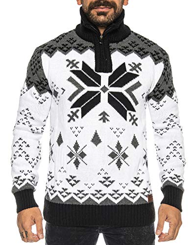 Raff&Taff Herren Strickpullover Sweater Hoodie Wollpullover | M - 5XL | Norweger Island Pullover Weihnachten Winter (Weiß, 4XL) von Raff&Taff