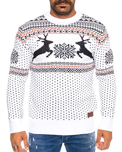 Raff&Taff Herren Strickpullover Sweater Hoodie Wollpullover | M - 5XL | Norweger Island Pullover Weihnachten Winter (Weiß (306), M~48) von Raff&Taff