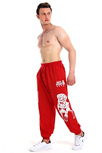 Raff & Taff Jogginghose Sweatpants Sporthose Bulldog Bodyguard aus hochwertiger Baumwollmischung (Rot, 5XL) von Raff&Taff