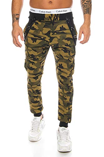 Raff &Taff Sweatpants im Camouflage Style inkl. Hosenträger Tarnhose Armyhose Hose Baggy Freizeithose Joggpants Sporthose Loose Fitness Jogginghose Pants 1118 Herren (XL, Woodland Camo) von Raff&Taff