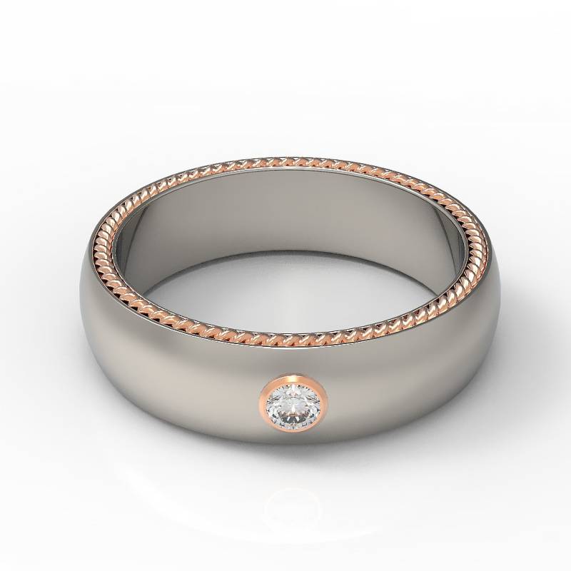 14K Rose Gold Wedding Band Zweifarbiger Gold-Ehering Mit Diamant in Lünette von Raffancy
