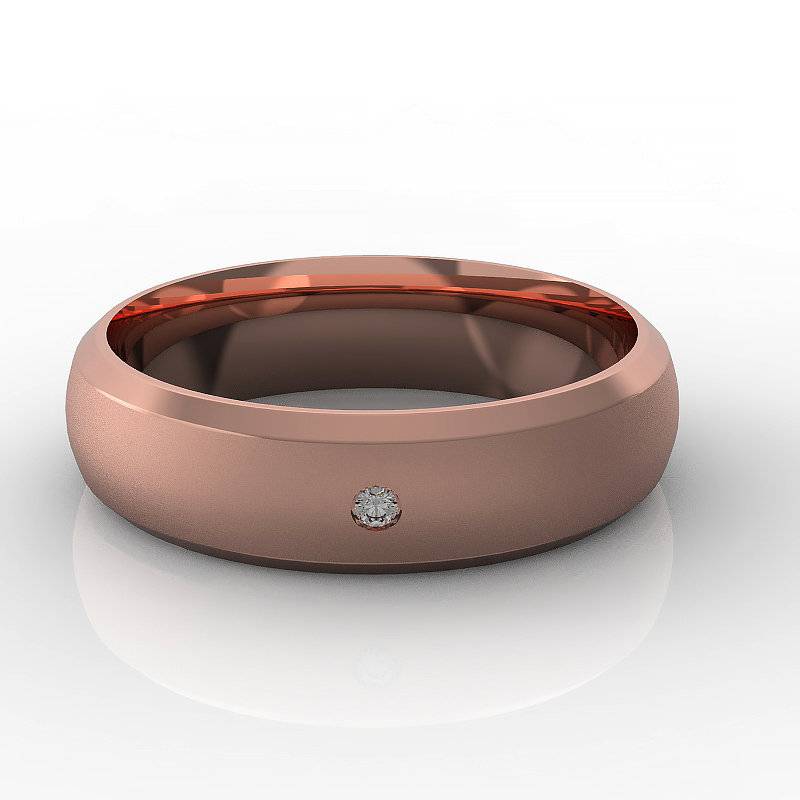 6mm Gebürsteter Ehering Mit Abgeschrägtem Rand Und Einem Diamanten von Raffancy