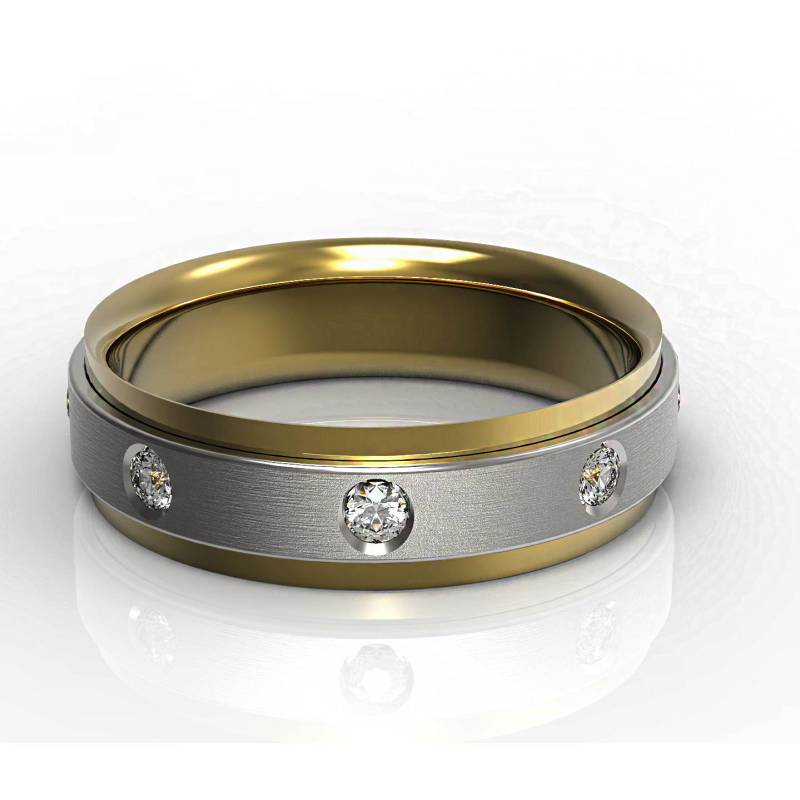 Doppelte Schicht 14 K Weiß Und Gelb Gold Ehering Lünette Set Diamant Herren Zweifarbige Eheringe Für Frauen von Raffancy