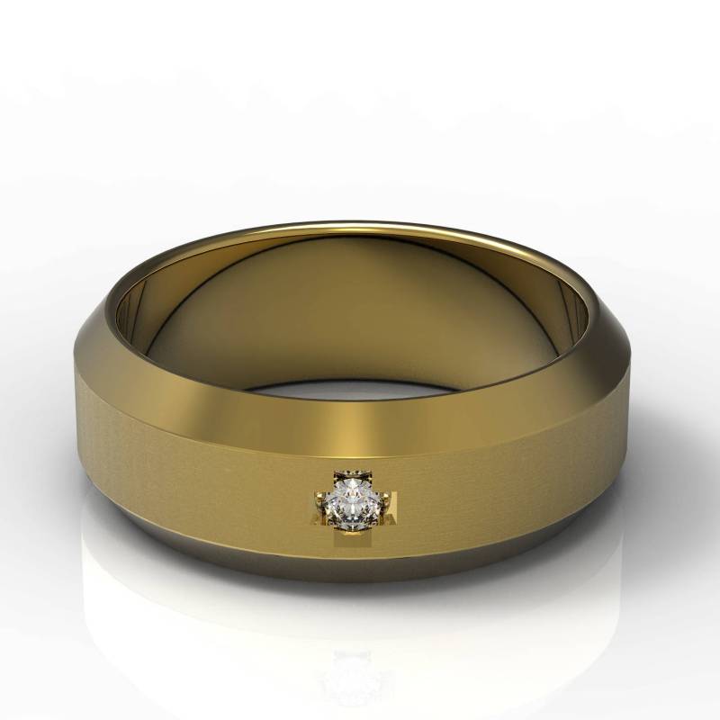 Elegante 14 K Gold Herren Gebürstet Abgeschrägte Kante Ehering Bar Kanalfassung Diamant 8mm Matte Trauringe von Raffancy