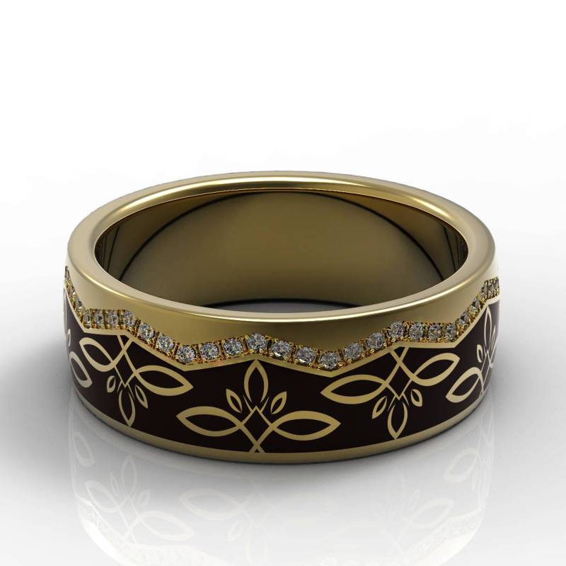 Erstaunlich 585 Gelbgold Und Braunes Glas Emaille Ehering Glänzend Polierte Gold Für Männer Frauen von Raffancy