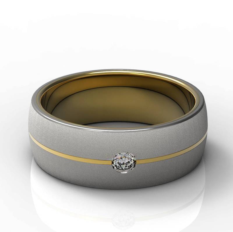 Exquisite Doppelschicht 14K Weiß - Und Gelbgold Ehering Doppelfarbe Gold Gebürstet Matt Lünette Gefasst Diamant von Raffancy