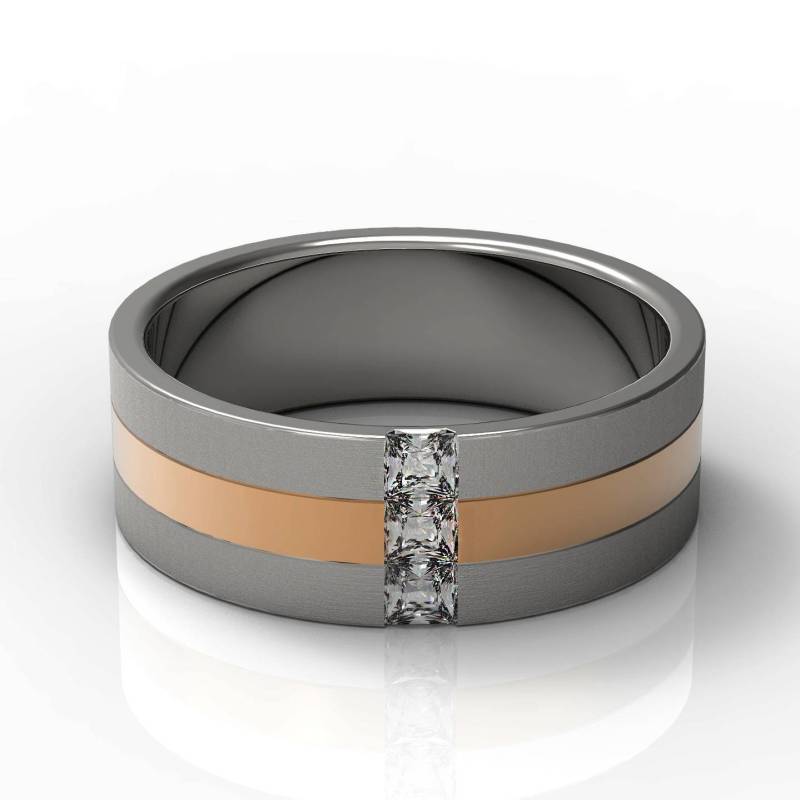 Extravaganter 14K Two Ton Gold Ehering Kanal Gefasst Diamant Flach Gebürstet Und Glänzend Poliert Fasenband von Raffancy