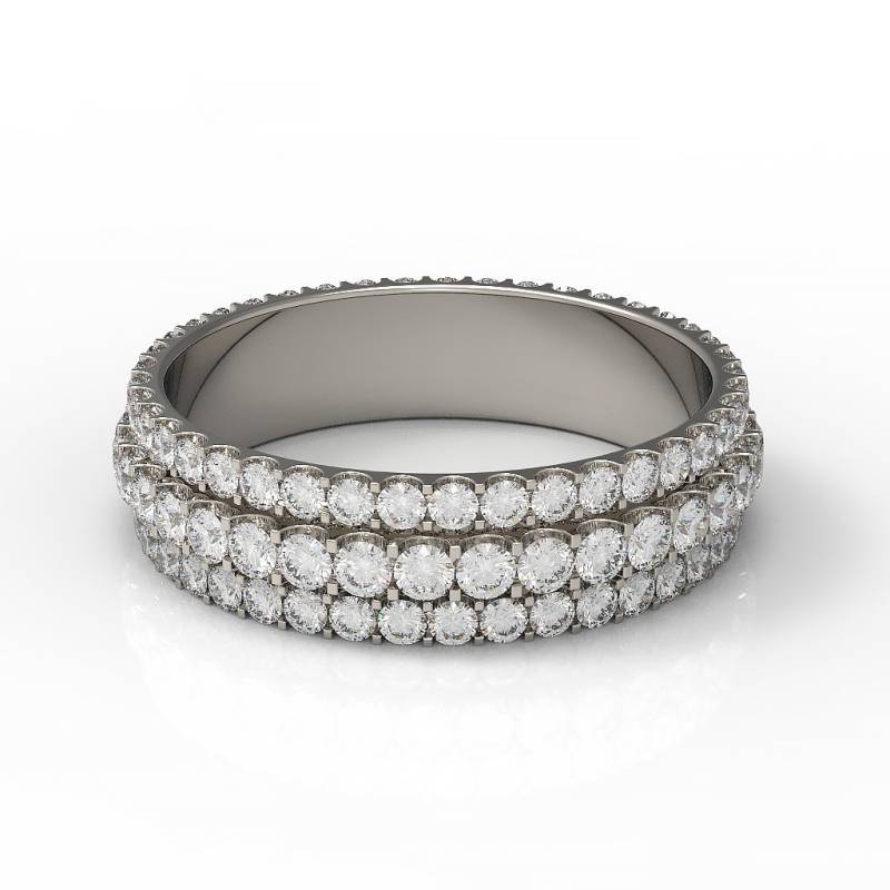 Funkelnder Dreireihiger Diamant Ehering 14K Gold Und Geteilter Krappenfassung Runder von Raffancy