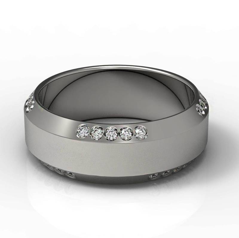 Massiver 14 K Gold Gebürsteter Matte Diamant Ehering Mit Abgeschrägtem Rand von Raffancy