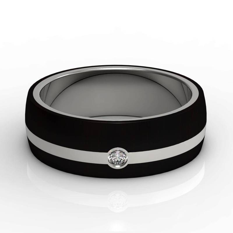 Moderner 14K Gold Und Blackwood Ehering Holz Diamant Für Männer Frauen Lünette Gefasst Goldenes Band Inlay von Raffancy