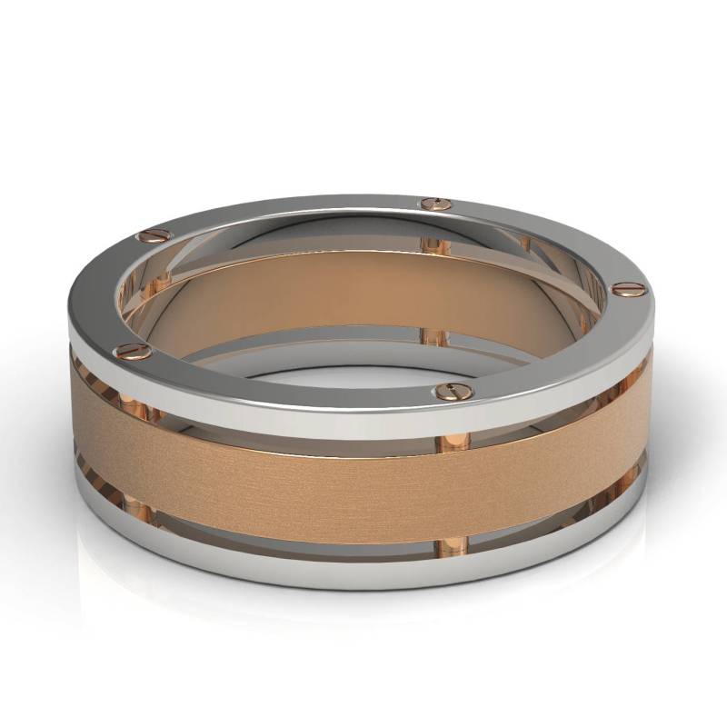 Original 14 K Gold Dreier Band Ehering Mit Schrauben Design Zweifarbiger Bolzen Akzente Eheringe Für Sie Und Ihn von Raffancy