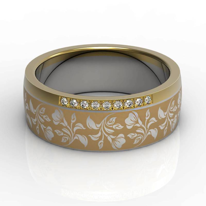 Reizender 14 Kt Zweifarbiger Ehering Aus Zweifarbigem Gold Und Gelber Emaille Mit Hochglanzpoliertem von Raffancy