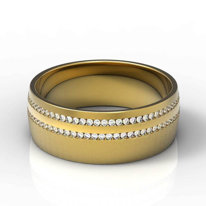 Wunderschöne 14K Gold Flach Gebürstet Und Glänzend Polierte Diamant Ehering Kanal Besetzt von Raffancy