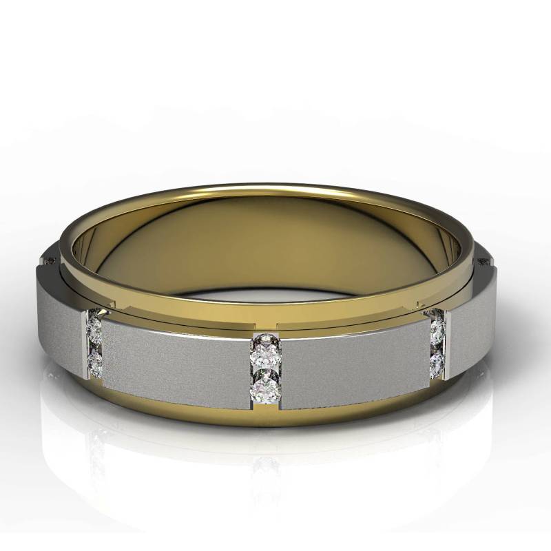 Zwei Schicht 14 K Weißgold Und Gelbgold Ehering Bar Channel Set Diamant Matt Gebürstet Herren Eheringe von Raffancy