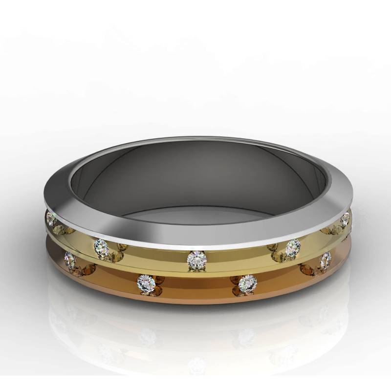 stilvolle 14K Drei Ton Gold Ehering Bar Channel Setting Diamant Zweireihiger Einzigartige Eheringe von Raffancy