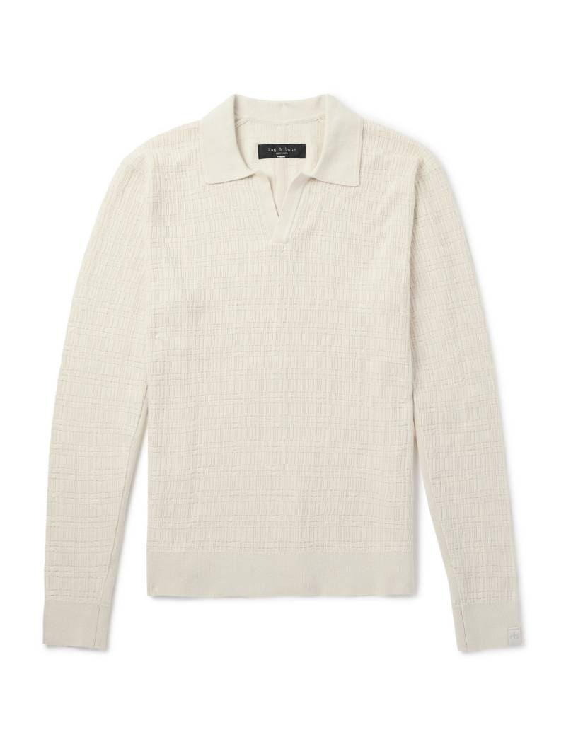 Rag & Bone - Textured-Knit Cotton Polo Shirt - Men - Neutrals - S von Rag & Bone