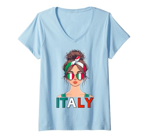 Damen Italienisch Mädchen Frau Patriotische italienische Mädchen T-Shirt mit V-Ausschnitt von Ragazza Italiana Donna Italy Girl Store
