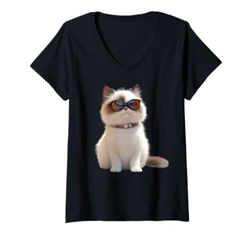 Damen Ragdoll Katze Ragdollkatze Katzenmama Süße Ragdoll Katzen T-Shirt mit V-Ausschnitt von Ragdoll Katzen Motiv für Ragdollkatzen Liebhaber