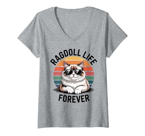 Damen Ragdoll Life Katze Männer Frauen Kinder Geschenk T-Shirt mit V-Ausschnitt Damen Ragdoll Life Katze Männer Frauen Kinder Geschenk T-Shirt mit V-Ausschnitt von Ragdoll Life Forever