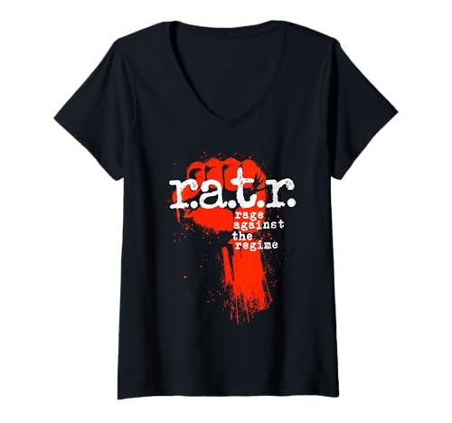 Damen Wut gegen das Regime RATR-Protest T-Shirt mit V-Ausschnitt von Rage Against The Regime Protest Grunge Graphic Tee