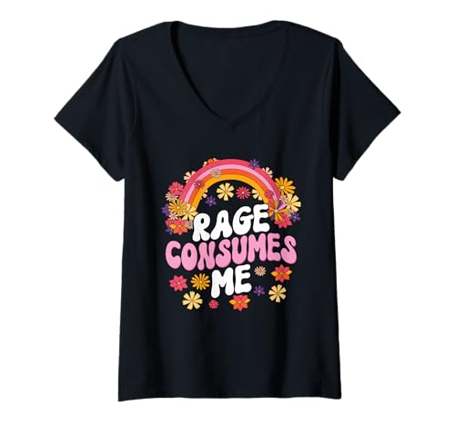 Damen Rage Consumes Me Funny Rainbow T-Shirt mit V-Ausschnitt Damen Rage Consumes Me Funny Rainbow T-Shirt mit V-Ausschnitt von Rage Consumes Me Funny Rainbow