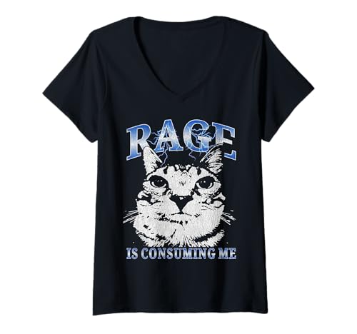 Damen Rage is Consuming Me Lustige Katze Meme Kinder Teenager Jungen Vintage T-Shirt mit V-Ausschnitt Damen Rage is Consuming Me Lustige Katze Meme Kinder Teenager Jungen Vintage T-Shirt mit V-Ausschnitt von Rage Is Consuming me Funny Cat Meme Teens Boys