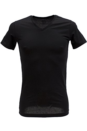 Ragman Herren 2 T-Shirt Doppelpack Bodyfit mit V-Ausschnitt, Schwarz, S von RAGMAN