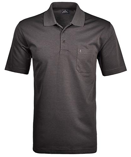 Ragman Herren Softknit-Polo fein gestreift,Grau (Schiefer 027),M von RAGMAN