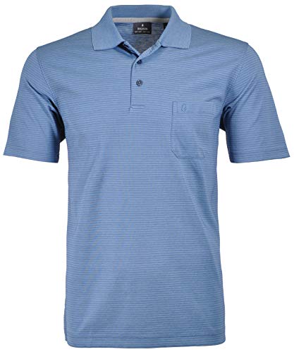 Ragman Herren Softknit-Polo fein gestreift,Mittelblau,M von RAGMAN