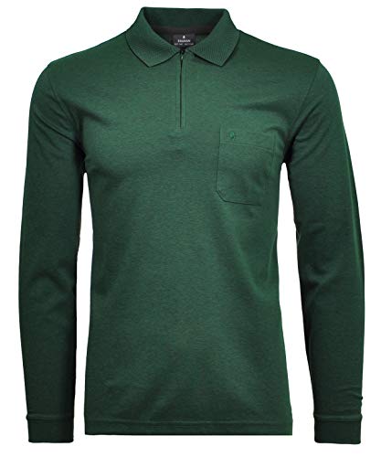 Ragman Herren Softknit-Poloshirt Langarm mit Zip S Dunkelgrün von RAGMAN