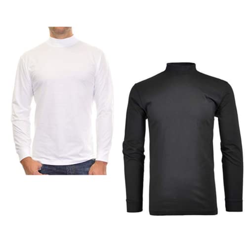 RAGMAN Herren Stehkragenshirt Langarm 2er Pack M, Weiss Schwarz-001 von RAGMAN