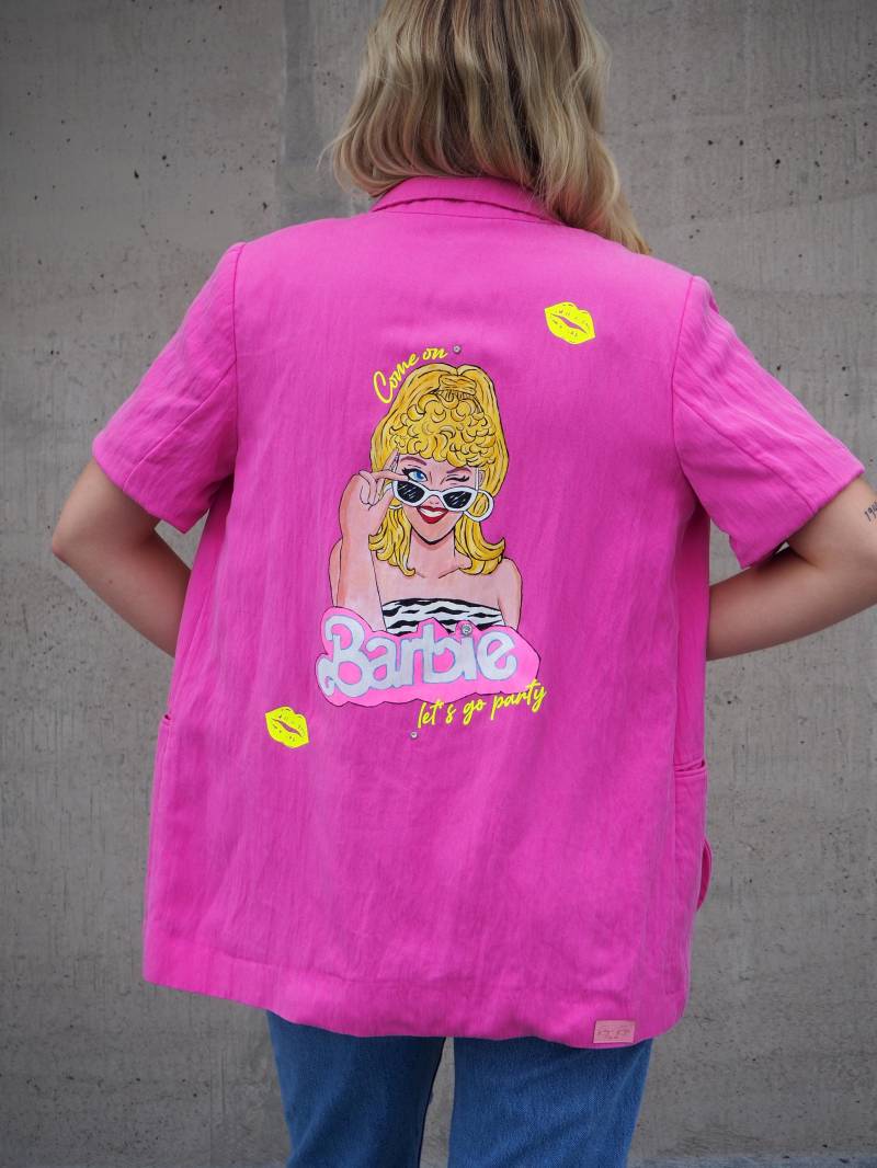Blazer Pink - Painted Design Barbie Size S Upcycled von RagnRope