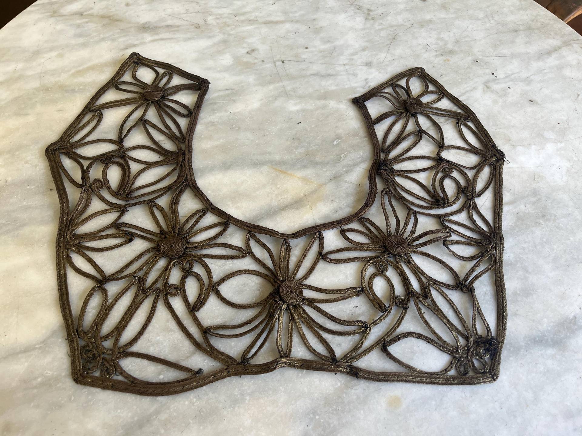Antique Art Nouveau Bronze Soutache Bodice Top von Ragslinenandlace