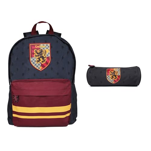 Harry Potter - Gryffindor Kinder Mädchen Jungen Rucksack Kinderrucksack und Schlampermäppchen Federtasche, grau/bordeaux rot von Ragusa-Trade