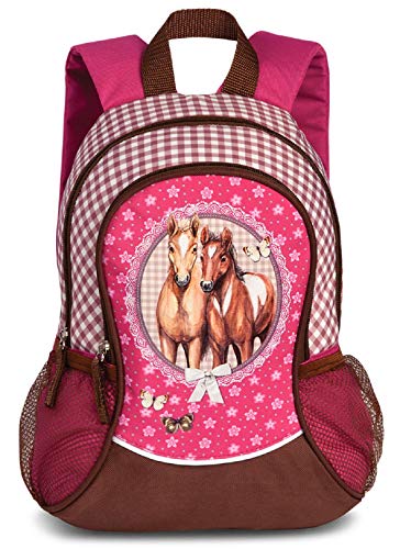 Ragusa-Trade Kinder Mädchen Rucksack Kinderrucksack mit tollem Pferde Pfohlen Motiv (20550) mit Hauptfach und Nebenfach Getränkenetz, 35 x 27 x 15 cm, pink von Ragusa-Trade