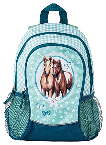 Mädchen Rucksack Kinder Pferde Kindergartenrucksack Pferd mit großen Fächern und Getränkenetz - 4 Liter - 35 x 27 x 15 cm, türkis von Ragusa-Trade