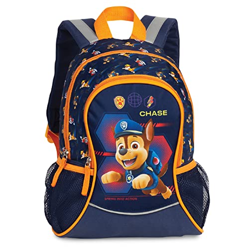 Paw Patrol Kinder Jungen Mädchen Rucksack Kinderrucksack mit tollem Chase Motiv (661) mit Hauptfach und Nebenfach Getränkenetz, 35 x 27 x 15 cm, blau/orange von Ragusa-Trade