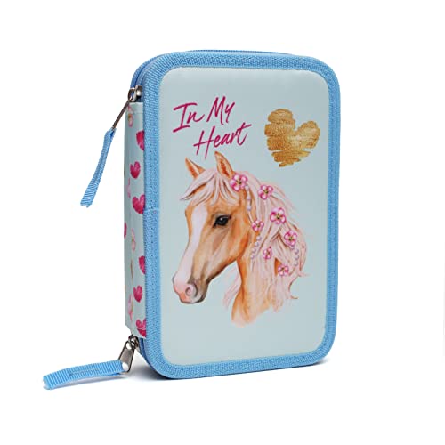 Ragusa-Trade Mädchen Kinder Pferde 2-Fach Federtasche Federmappe Schlamper 29 TLG. gefüllt (PF2HB), hellblau, 20 x 13 x 5 cm von Ragusa-Trade