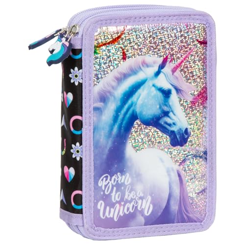 Ragusa-Trade Mädchen Kinder Pferde Einhorn Unicorn 2-Fach Federtasche Federmappe Schlamper 27 TLG. gefüllt (KO23), lila/Glitzer, 21 x 12 x 4 cm von Ragusa-Trade