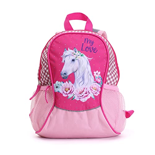 Ragusa-Trade Pferde Kinderrucksack Mädchen Rucksack Kindergartenrucksack Pferd mit Hauptfach, Nebenfach und Getränkenetz - 4 Liter - 35 x 27 x 15 cm, rosa/pink von Ragusa-Trade