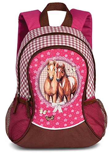 Ragusa-Trade Kinderrucksack Mädchen Pferde Rucksack Kindergartenrucksack Pferd mit Hauptfach und Nebenfach Getränkenetz - 4 Liter - 35 x 27 x 15 cm, pink/lila von Ragusa-Trade