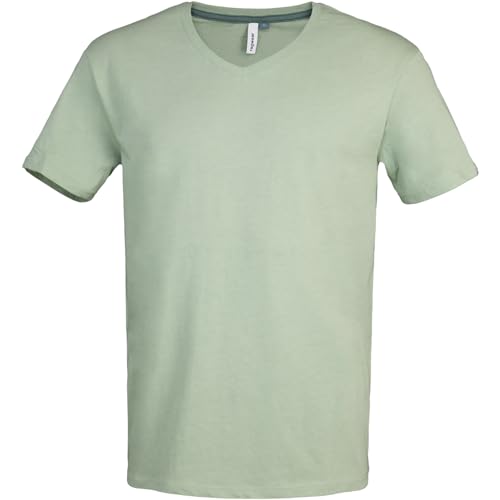 Meliertes Basic T-Shirt VENNIES mit V-Ausschnitt, Dusty Green, L von Ragwear