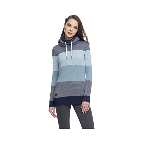 Ragwear Babett Stripes Damen Frauen Rollkragenpullover,Strickpullover,hochgeschlossen,enganliegend,figurbetont,weich,Blau,M von Ragwear