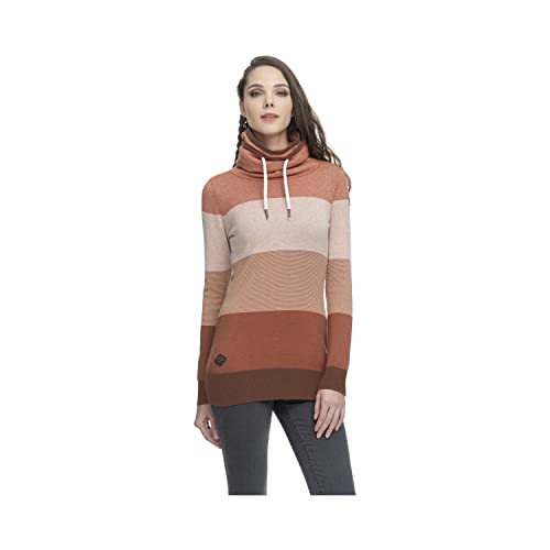 Ragwear Babett Stripes Damen Frauen Rollkragenpullover,Strickpullover,hochgeschlossen,enganliegend,figurbetont,weich,Braun,L von Ragwear