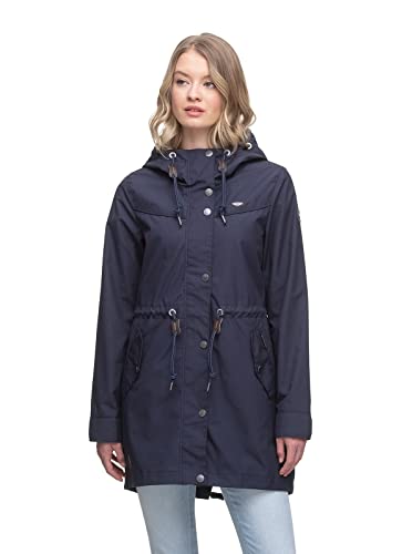 Ragwear CANNY Damen Frauen Parka,Mantel,Übergangsmantel mit Kapuze,Herbstmantel,wasserabweisend,Blau,L von Ragwear