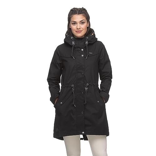 Ragwear CANNY Damen Frauen Parka,Mantel,Übergangsmantel mit Kapuze,Herbstmantel,wasserabweisend,Schwarz,XS von Ragwear